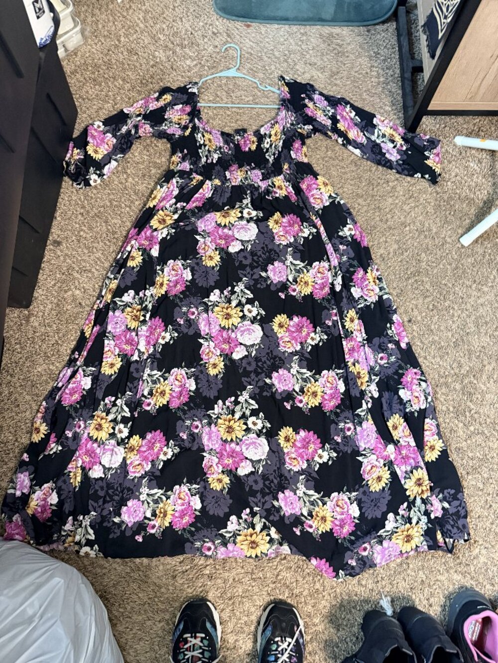 Torrid Black Floral Challis Off Shoulder Maxi Torrid Size 2 (18-20)